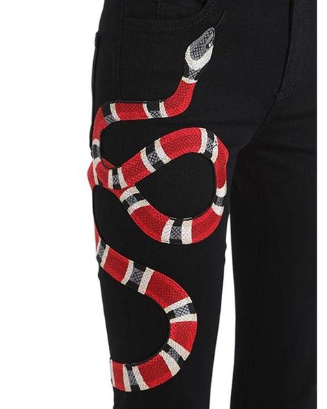 gucci embroidery snakes jeans|gucci jean jacket with snake.